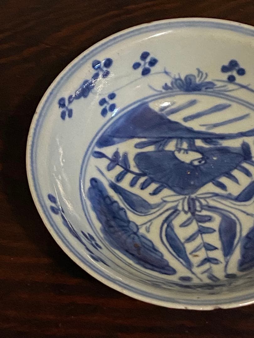 水草水禽文　古染付　平鉢