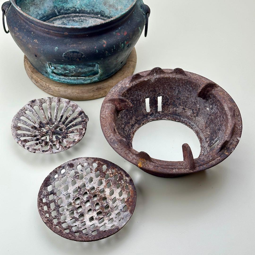 利久焜炉 安田工場 銅製 練炭コンロ アンティーク火鉢　骨董品　レア