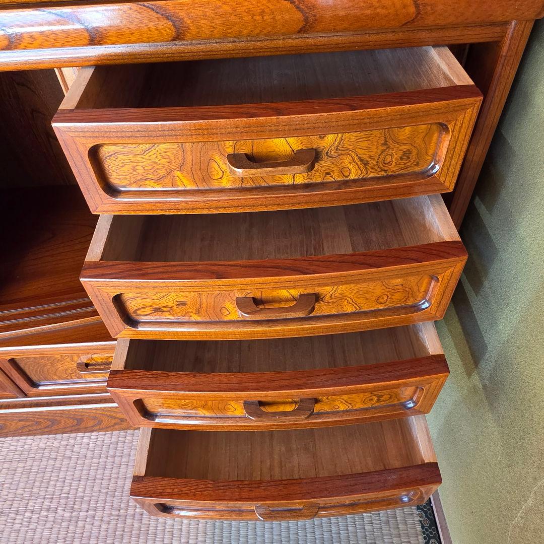 茶箪笥　欅　ケヤキ　和風収納棚 ガラス扉付き　アンティーク風　高さ約175㎝