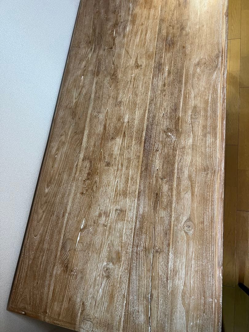 チーク ダイニングテーブル 180cm ナチュラルホワイト 無垢材