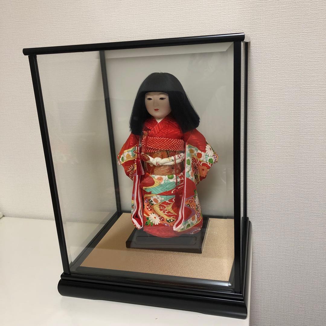 元賀章介作 10号(尺二) 着尺 別染め 流水に花 京友禅 市松人形 越前塗台