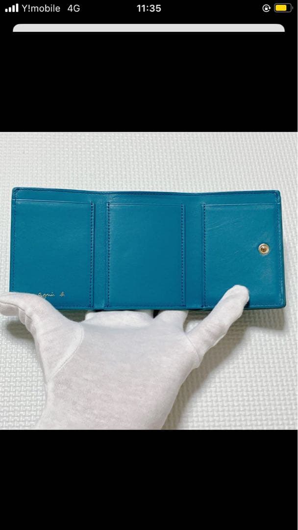 未使用　agnes b. アニエスベー レザー三つ折り財布　ターコイズ