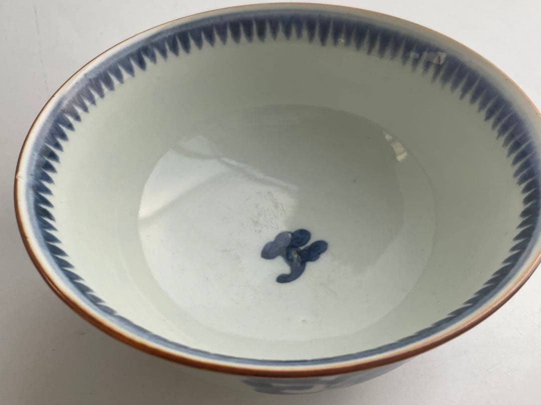 骨董　アンティーク　亀山焼　亀山製　染付　蝶々　鳳凰　霊芝　鉢　深鉢　蜻蛉手