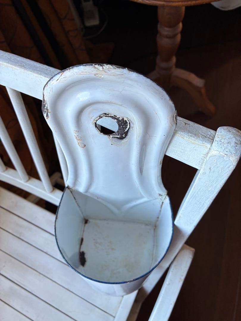 フランス　アンティーク　ホーロー　壁掛け　ブラシホルダー　ホワイト　小物収納レア