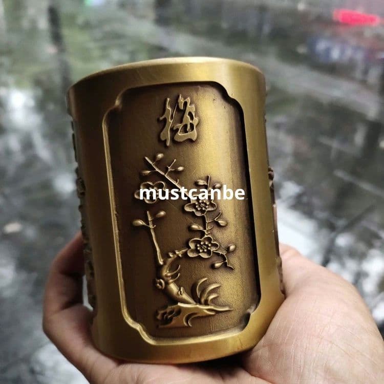 銅器 梅蘭竹菊筆箱 書道具 文房具 現代工芸品 美術品 置物