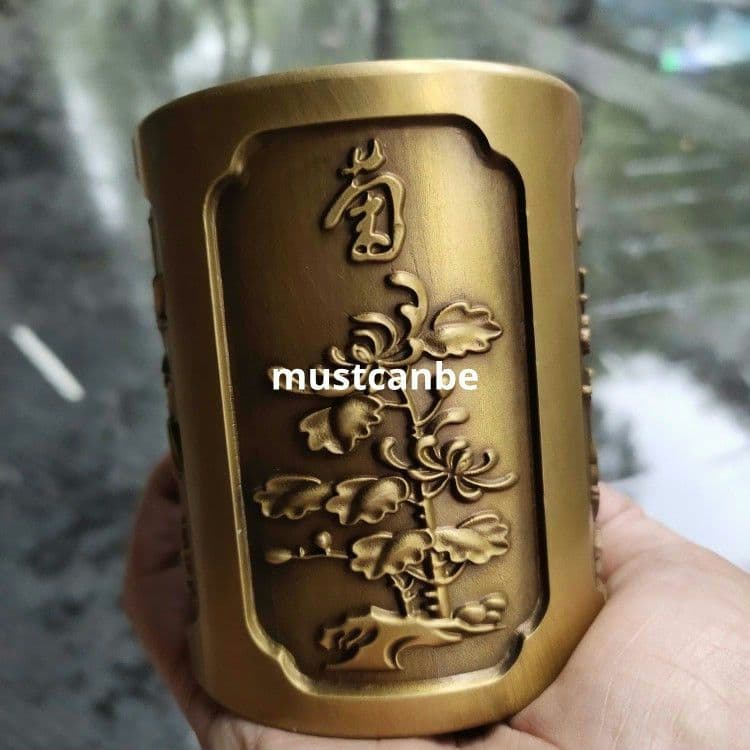 銅器 梅蘭竹菊筆箱 書道具 文房具 現代工芸品 美術品 置物