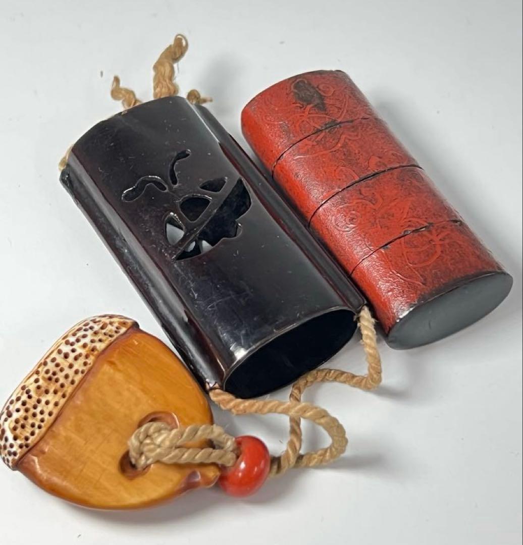 江戸時代　蒔絵印籠、根付　55g / M--22
