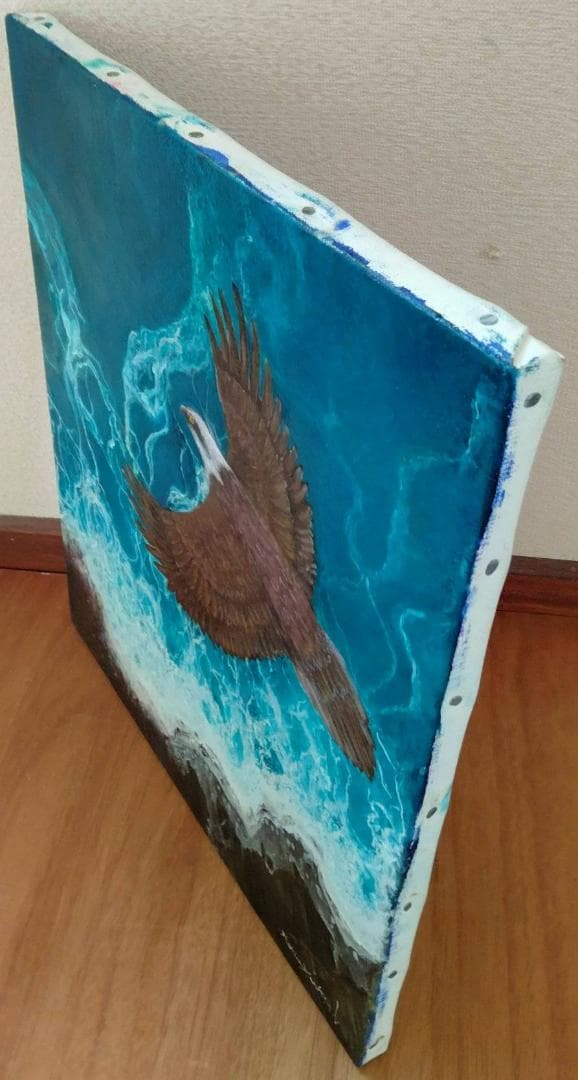 油絵　飛翔・波打ちぎわ（ミサゴ）F8　洋画家・池畠史幸　新作真筆画