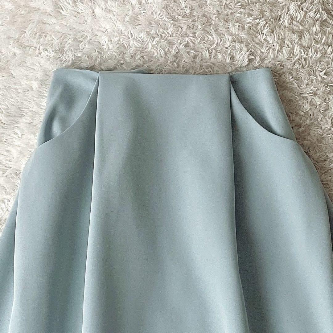 【美品】フォクシー フレアスカート イリプスフレアー ライトブルーAライン膝丈