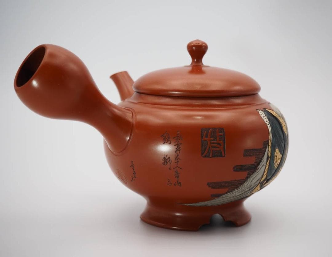 常滑焼 吉川雪堂 壺堂刀 歌舞伎十八番 鏡獅子 急須 茶注 共箱/共布 栞付