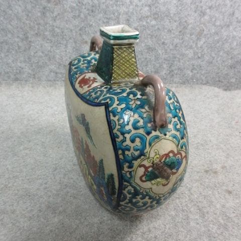 九谷焼 遍壷 [B24198] 青手 唐人風景図 アンティーク 古玩 古美術