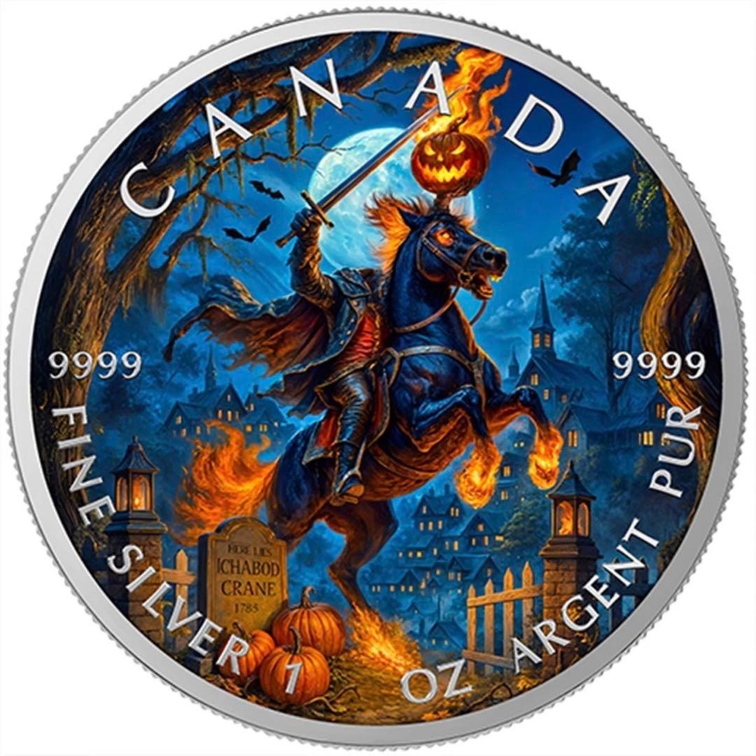 メイプルリーフ 銀貨 カラー ハロウィンナイト 黒台座付き 1オンス 1oz