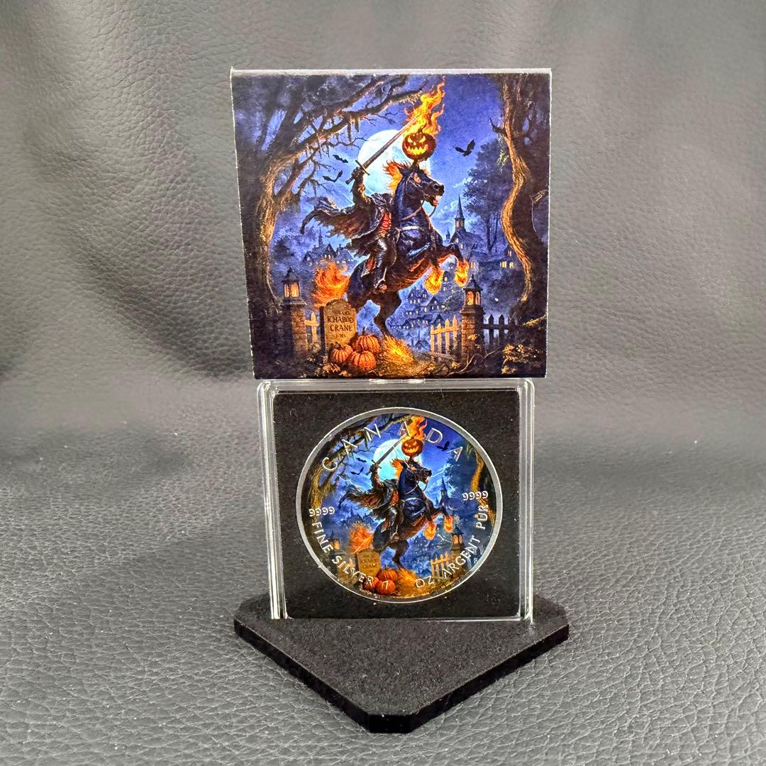 メイプルリーフ 銀貨 カラー ハロウィンナイト 黒台座付き 1オンス 1oz