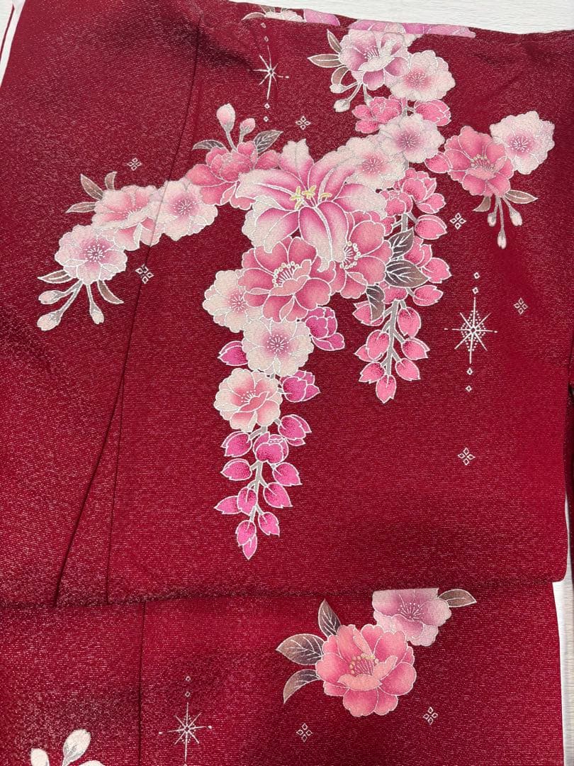 綺麗！　振袖　古典　赤　百合　桜　金糸　キラキラ　Mサイズ