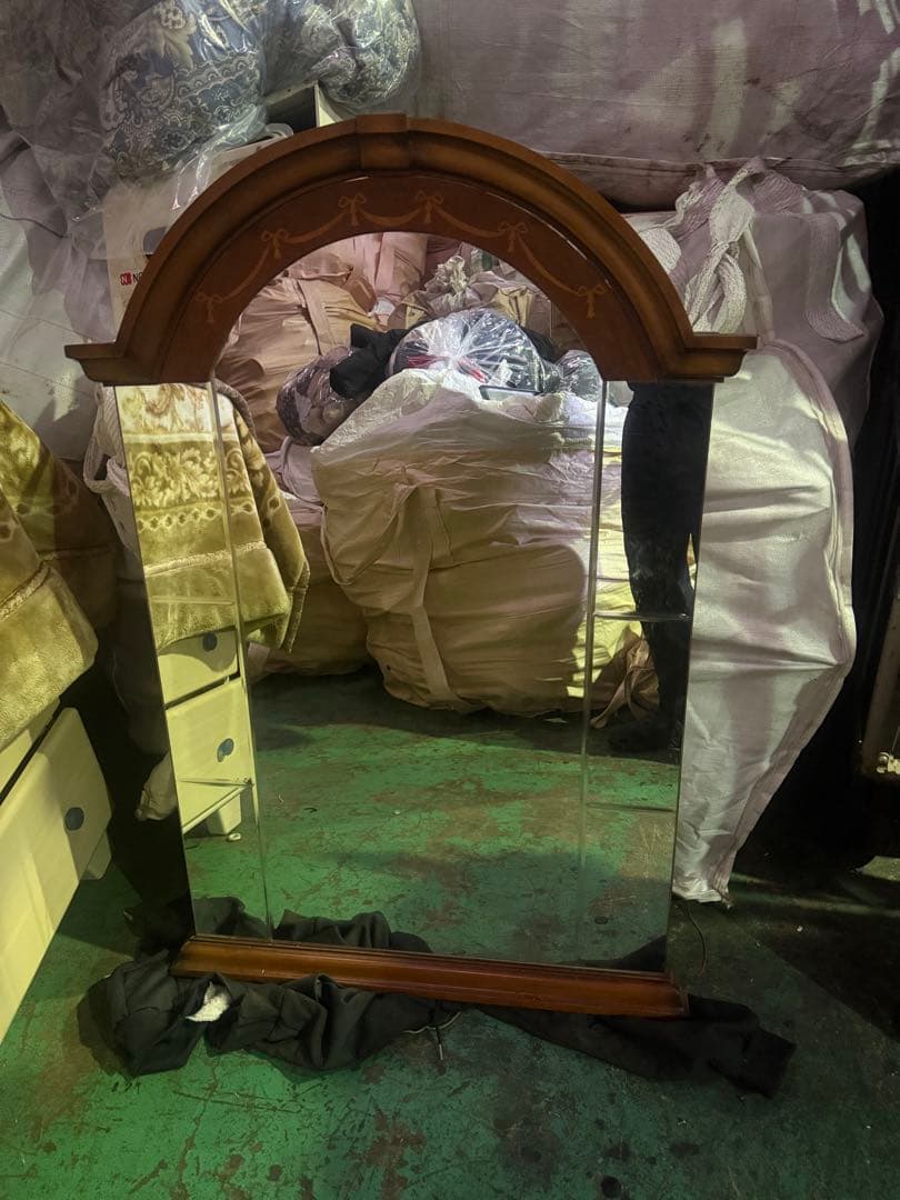 イタリア製 象嵌細工 木製アーチ型ミラー 約160cm x 80cm