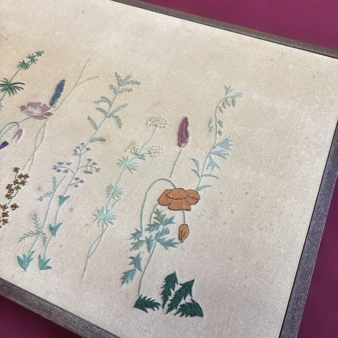 衝立　仕切り　枕屏風　花柄刺繍　アンティーク　骨董　送料込み