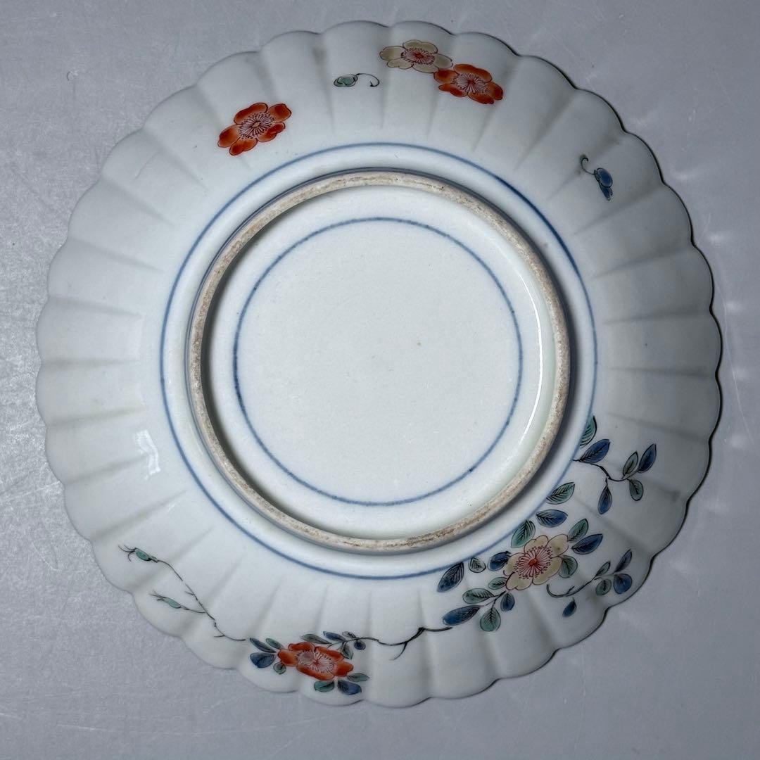 江戸時代　柿右衛門　錦　龍図花鳥絵菊花形皿　五点　博物館級　古美術　古伊万里