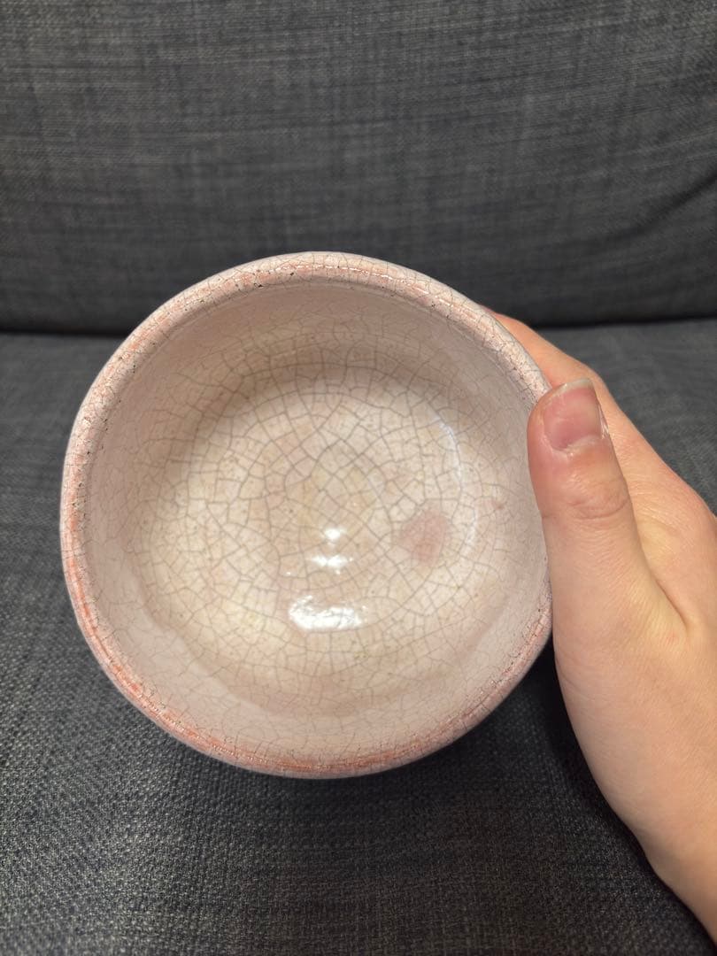 貫入 釉 薄桃色 茶碗 【作家印あり】