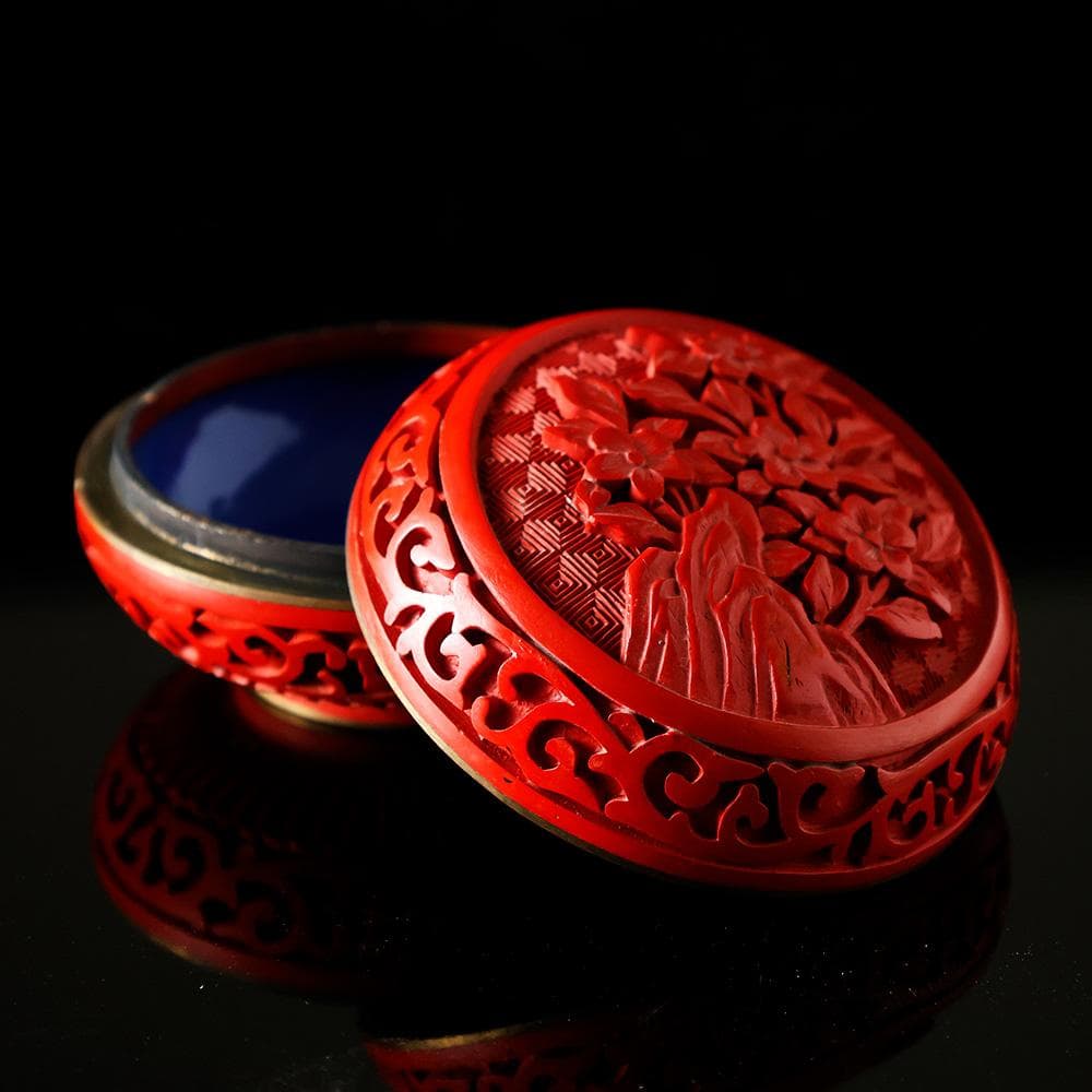 未使用 美品 堆朱 香合 花草彫 茶道具 煎茶道具 骨董 中国美術 古玩 唐物