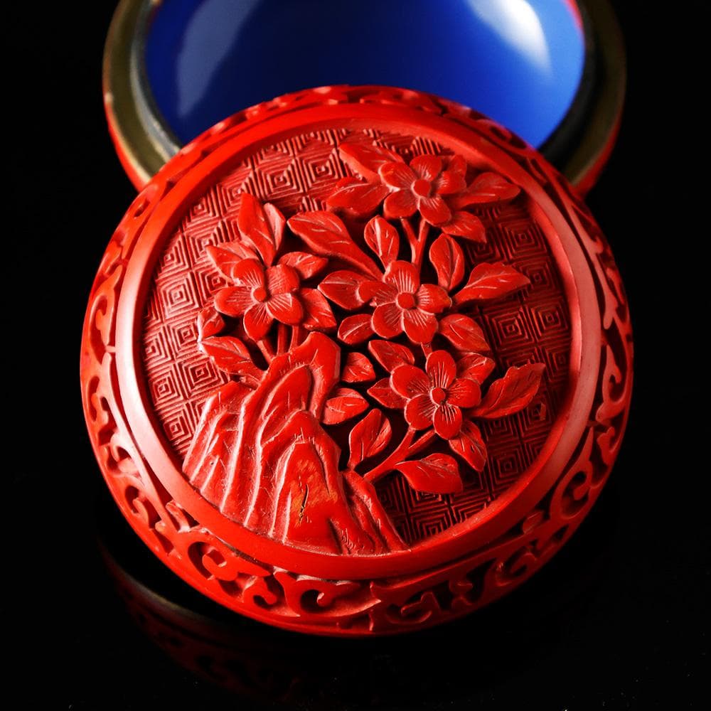 未使用 美品 堆朱 香合 花草彫 茶道具 煎茶道具 骨董 中国美術 古玩 唐物