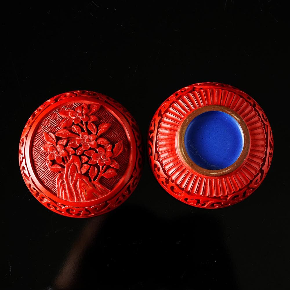 未使用 美品 堆朱 香合 花草彫 茶道具 煎茶道具 骨董 中国美術 古玩 唐物