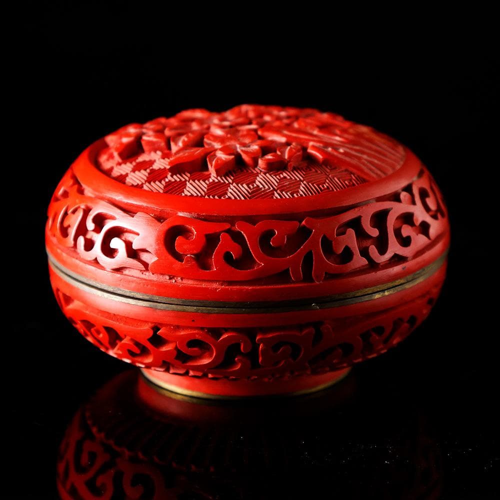 未使用 美品 堆朱 香合 花草彫 茶道具 煎茶道具 骨董 中国美術 古玩 唐物