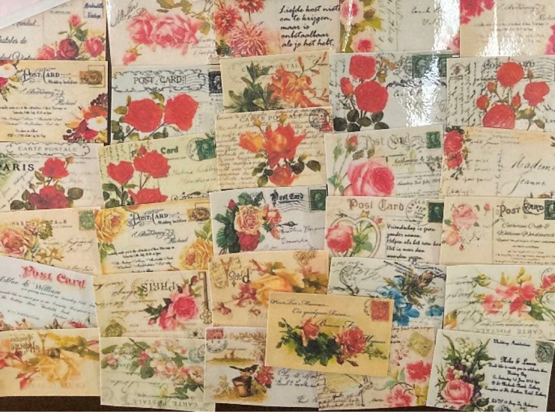 アンティーク  薔薇のポストカード柄フレークシール