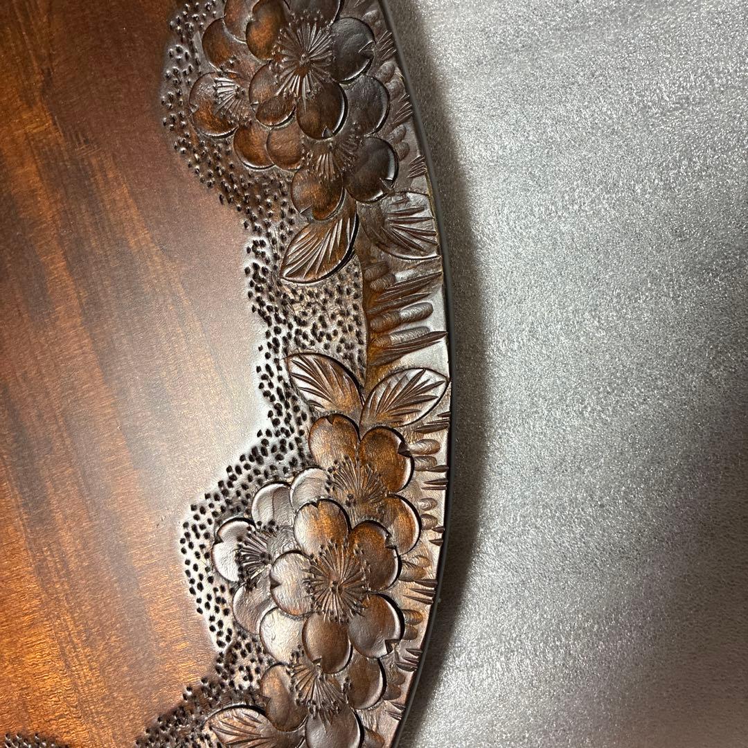 軽井沢彫　手付き盆　桜彫刻