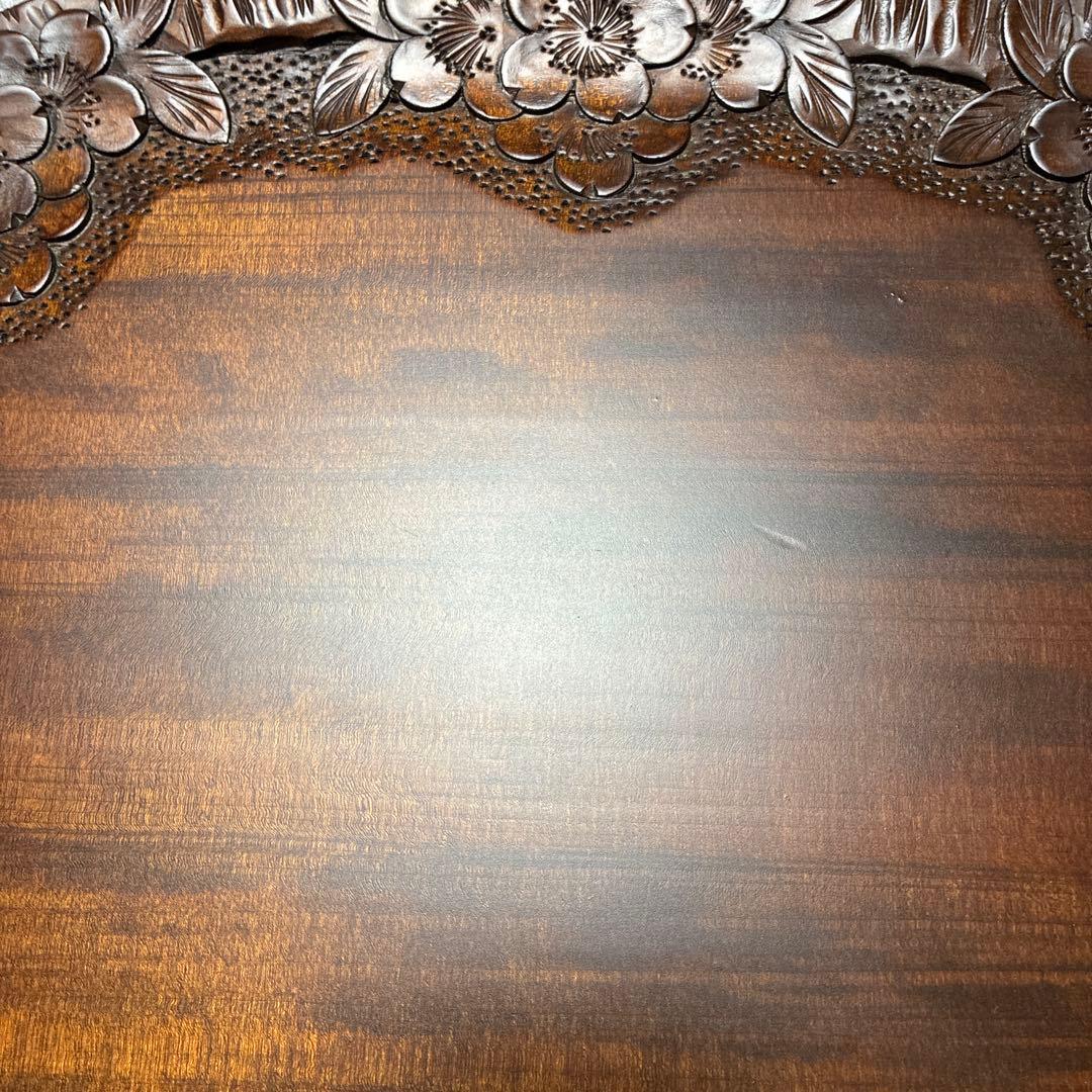 軽井沢彫　手付き盆　桜彫刻