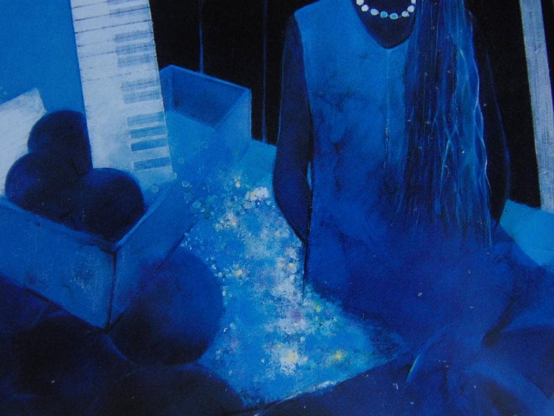 齋藤満子、【海辺の風】、希少な額装用画集より、新品額装付、状態良好