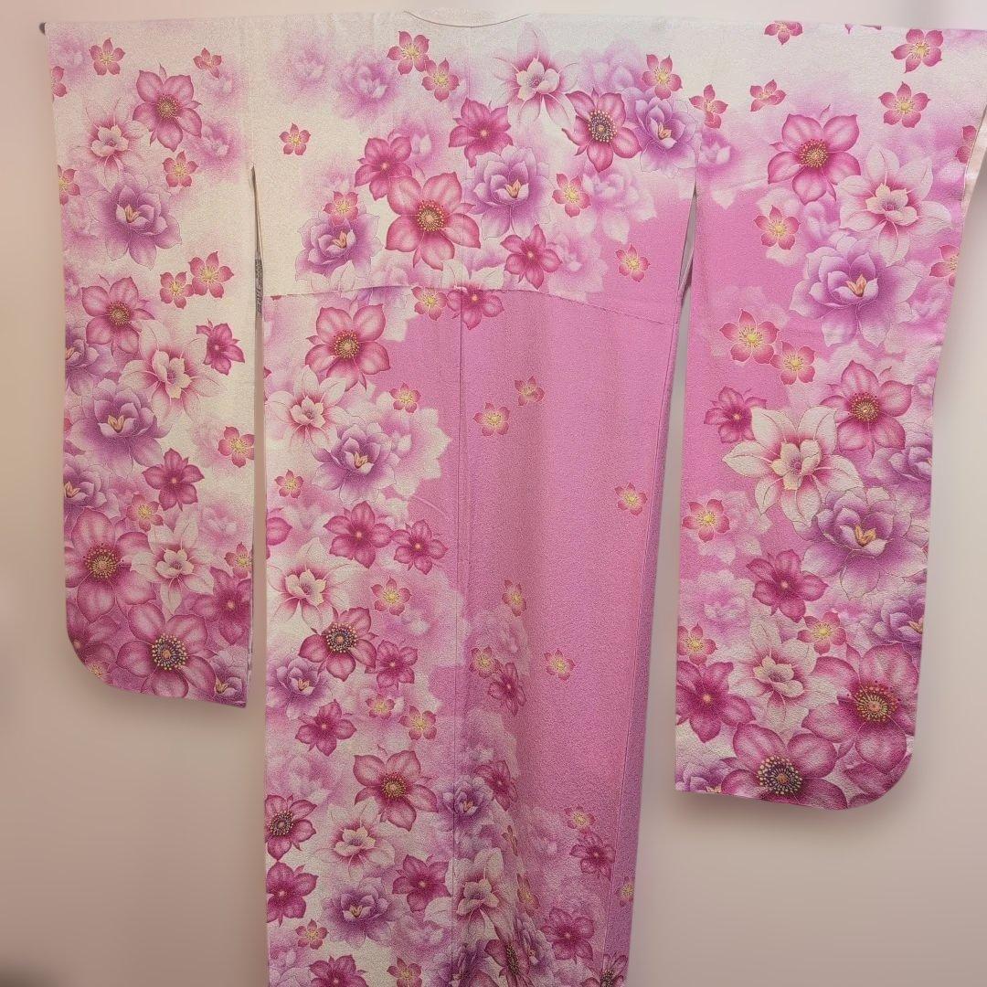 【美品】花柄ピンク振袖 162cm