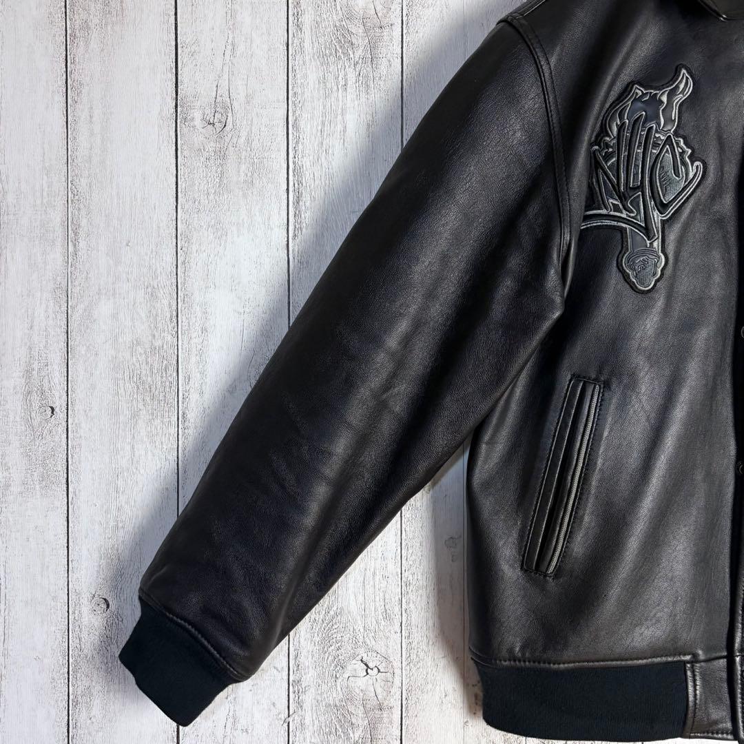 6105【希少デザイン】アヴィレックス☆バーシティレザージャケット 羊革