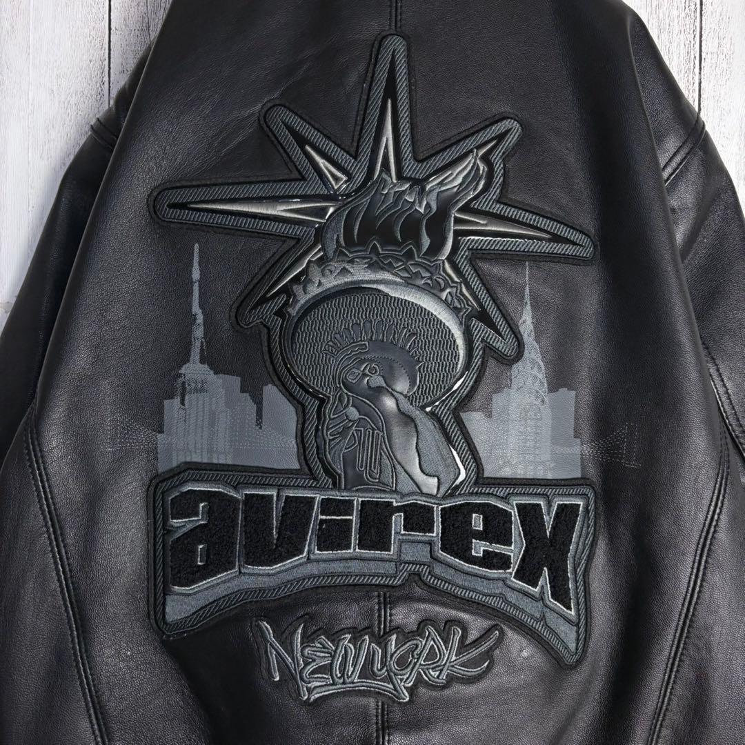 6105【希少デザイン】アヴィレックス☆バーシティレザージャケット 羊革