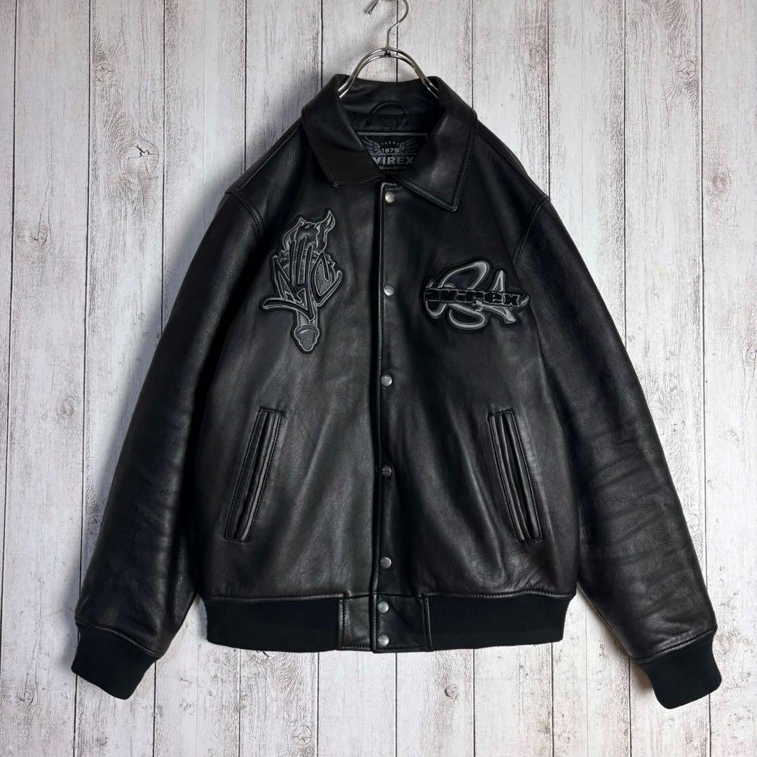 6105【希少デザイン】アヴィレックス☆バーシティレザージャケット 羊革