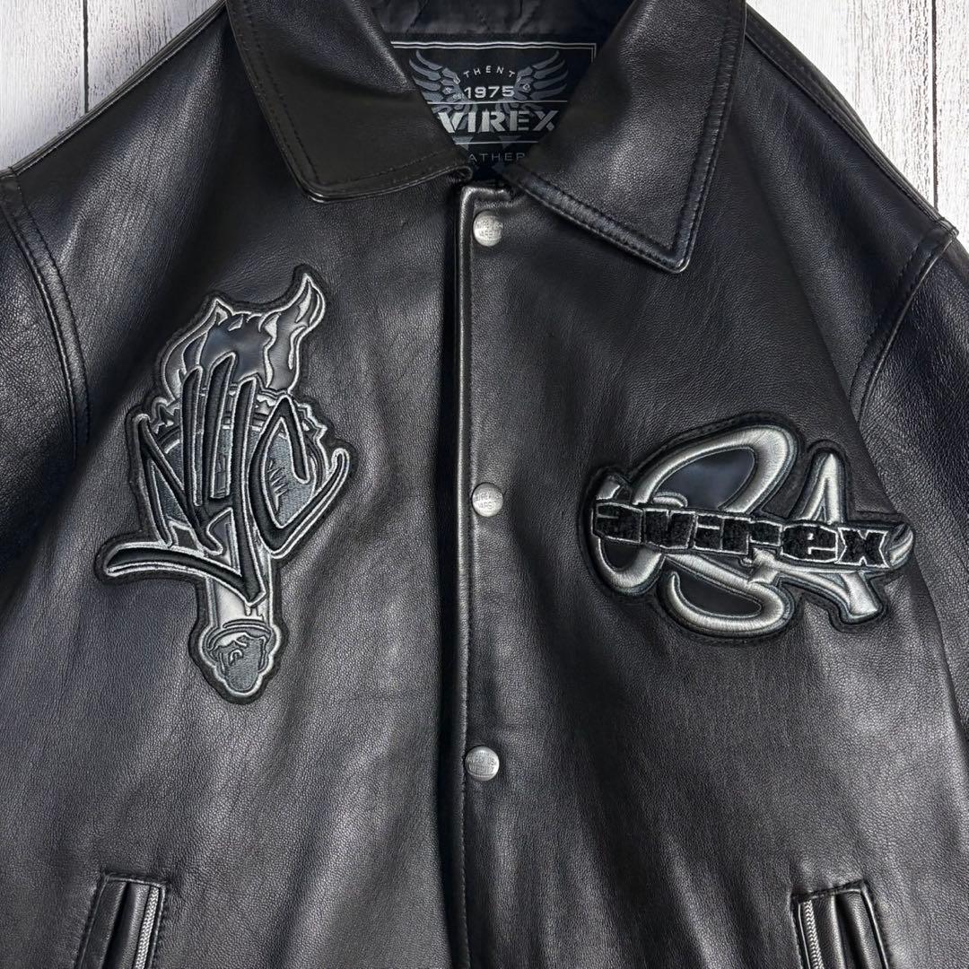 6105【希少デザイン】アヴィレックス☆バーシティレザージャケット 羊革