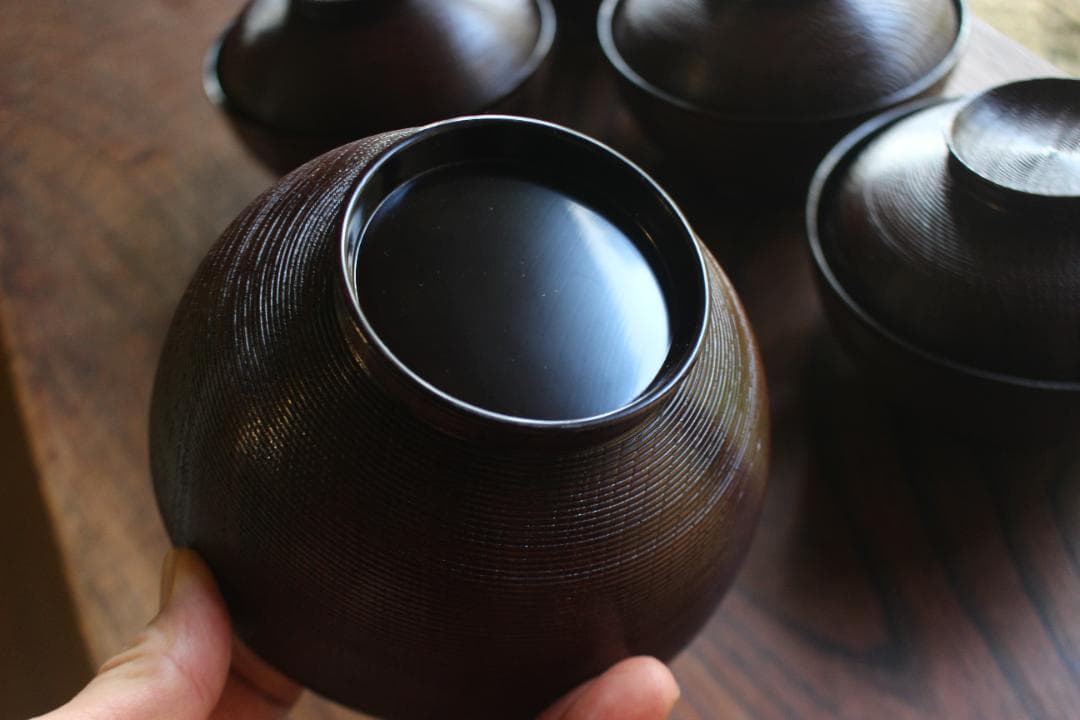 デッドストック！極上千筋糸目に優美な見返鶴蒔絵の煮物椀2点（検輪島塗蒔絵椀雑煮椀