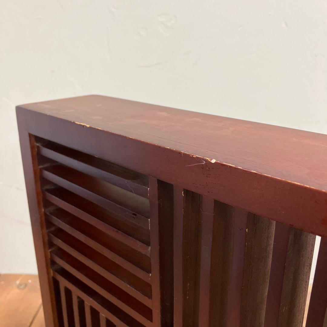 A-2 昭和レトロ 木製 CDラック 飾り棚 収納ラック 和モダン 格子デザイン