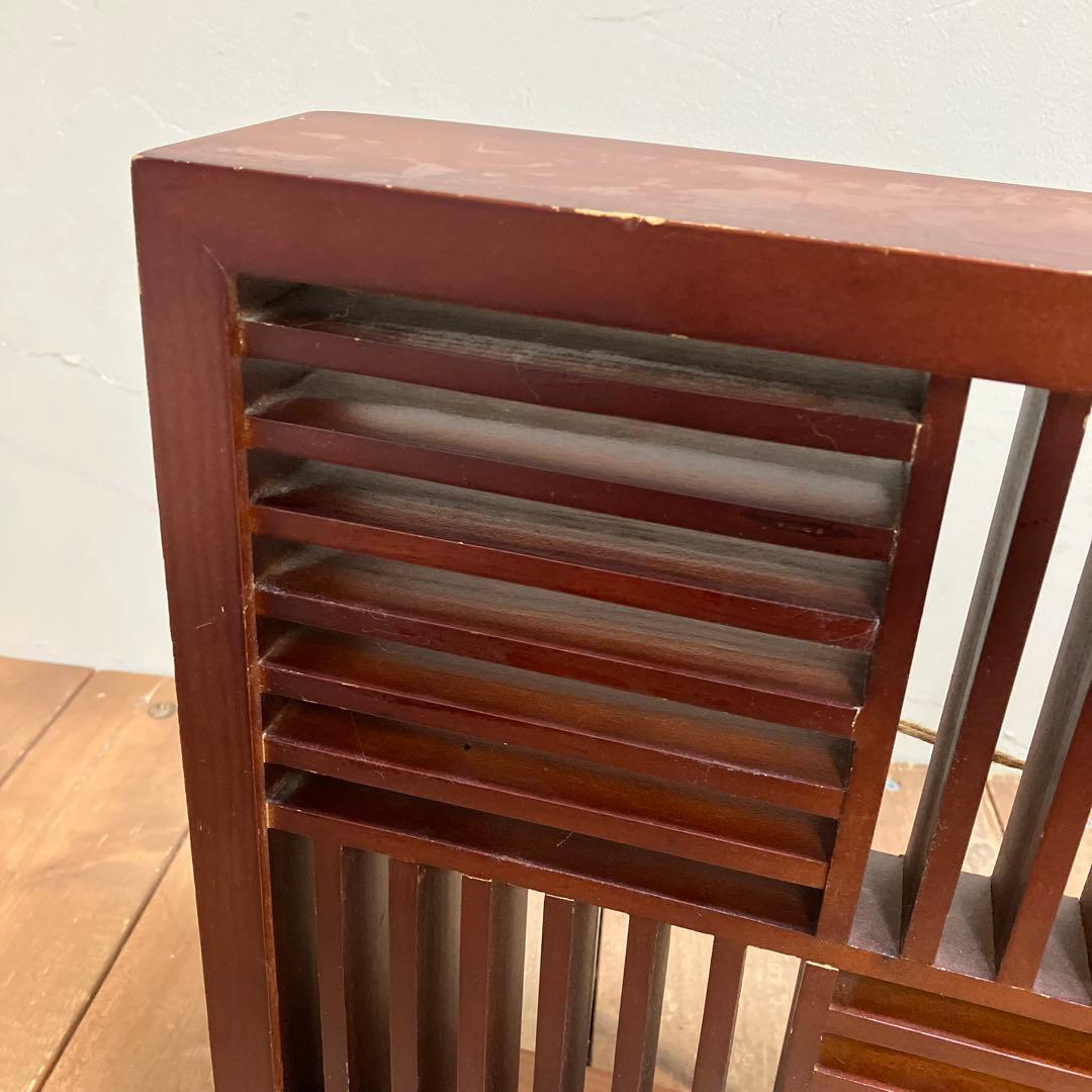 A-2 昭和レトロ 木製 CDラック 飾り棚 収納ラック 和モダン 格子デザイン