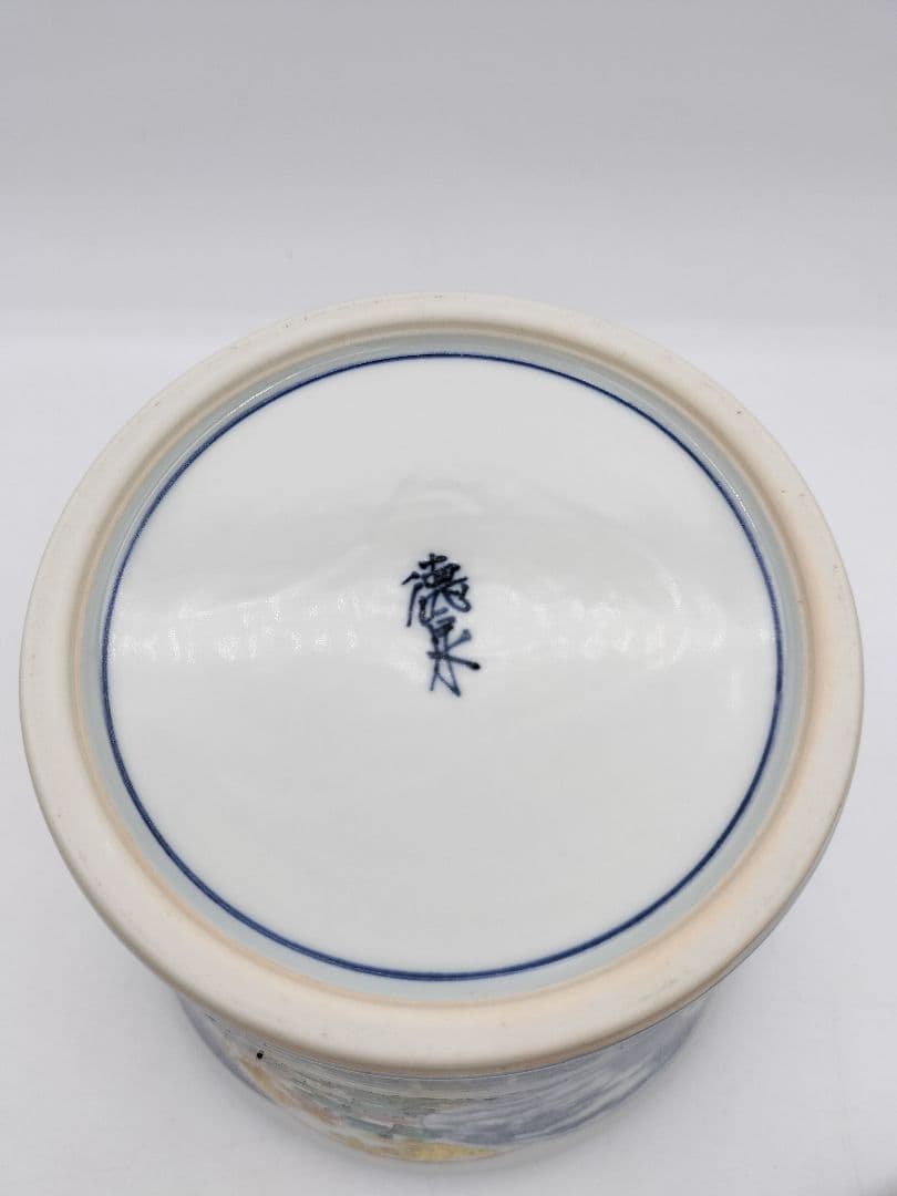 b618 水指 染付 色絵 丸紋ツナギ 四君子紋 西村徳泉 木箱 茶道具 古物