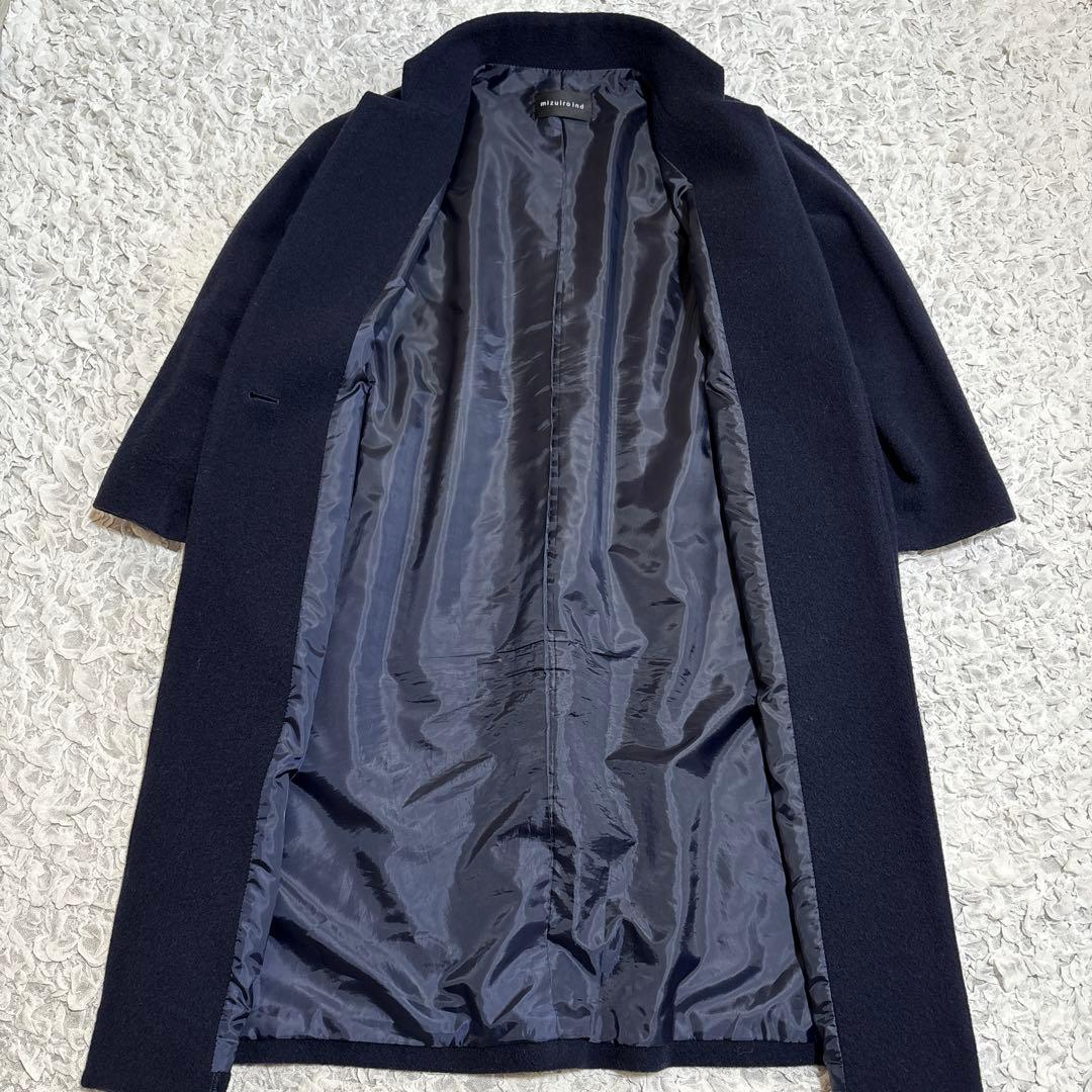 美品　ミズイロインド ウール チェスターコート スタンドカラー　1B ネイビー