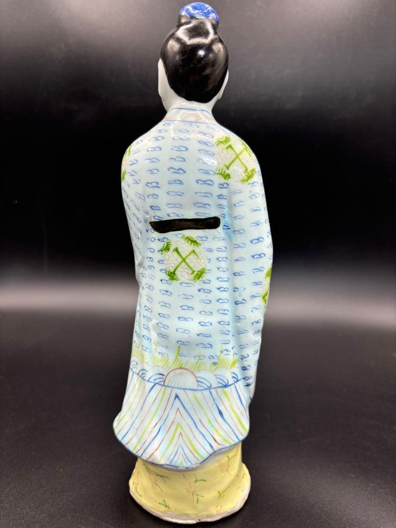 中国美術 古玩 色絵陶人形 陶器人形 高さ約25cm 置物 オブジェ 古董品