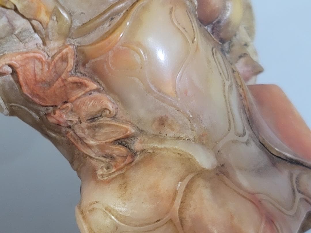 中国 古い 石彫刻 置物 台付