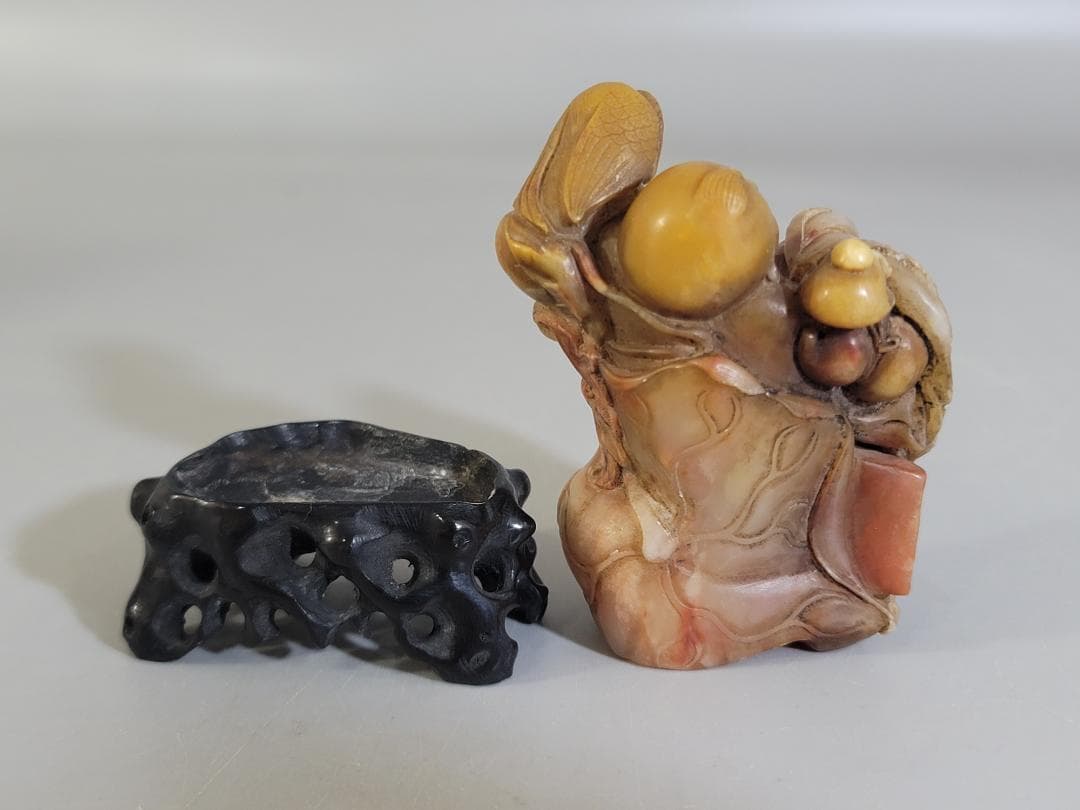 中国 古い 石彫刻 置物 台付