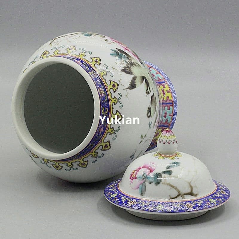 粉彩花開富貴将軍缶 陶磁器 現代工芸品 美術品 装飾品 置物