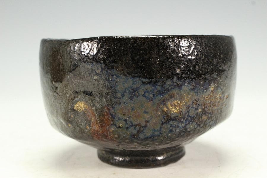 茶道具 四代 清水六兵衛 六居作 黒楽 富士茶碗 共箱(K-XA950)