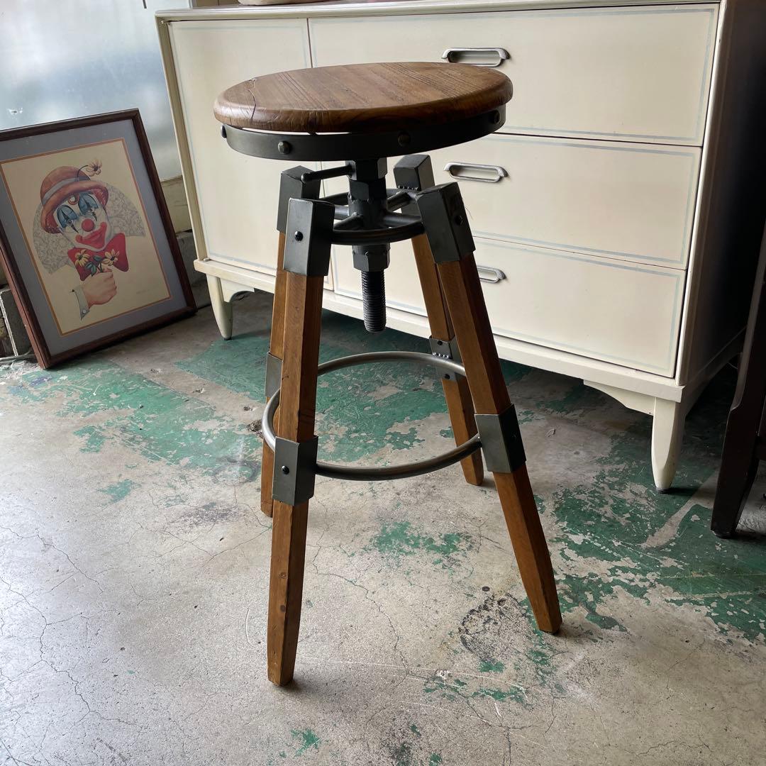 最終お値下げ 天然木・昇降式チェアー・カウンターチェアー ヴィンテージハイチェア