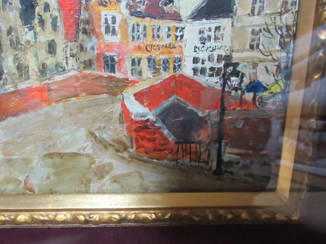 真作 美品 1960年代真筆油彩画！二科展/ニ紀展 児玉幸雄『ベルギーの村』F3