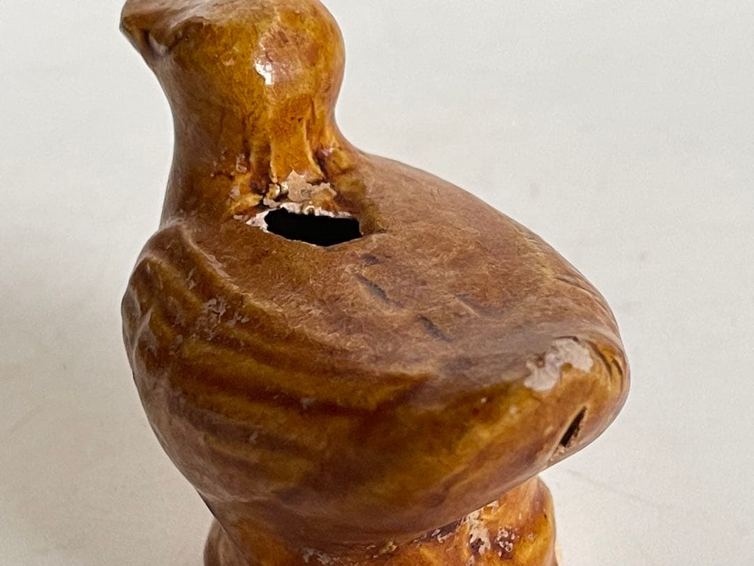 骨董　アンティーク　陶俑　唐時代　家鴨　人形　鳥形俑　黄釉　あひる　唐三彩　発掘