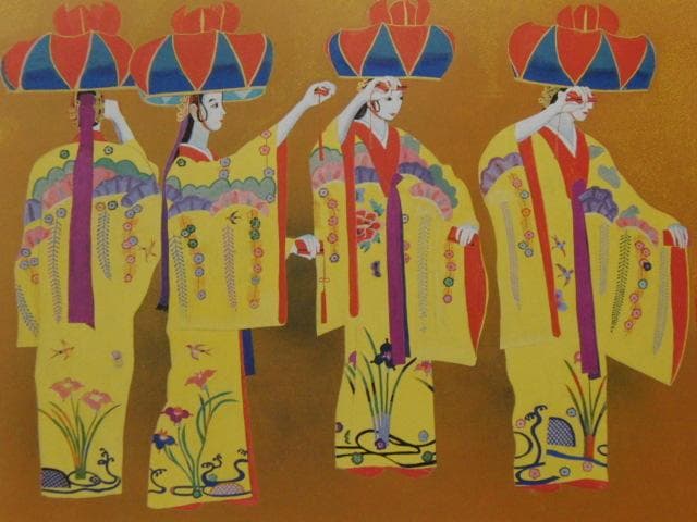 濱田台児、【四ツ竹】、希少な額装用画集より、新品額装付、状態良好