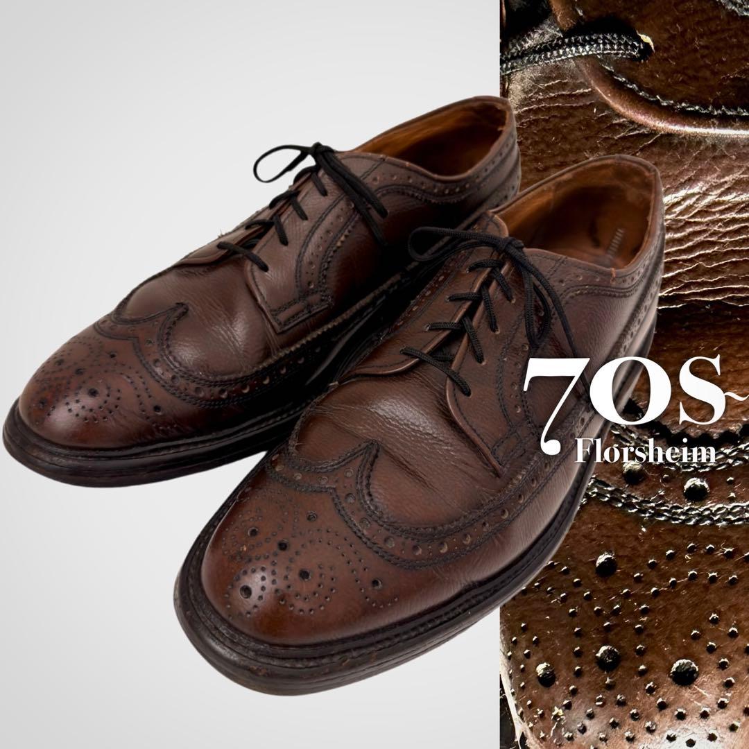 70s~ヴィンテージ レザーシューズ Florsheim ウイングチップ 革靴